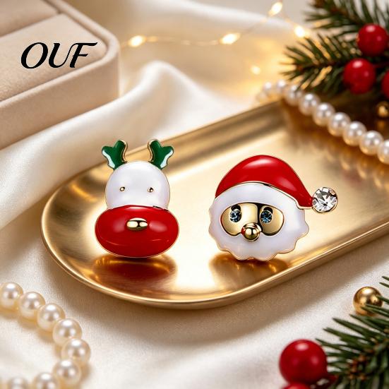 Christmas Gift for Her 1 Pair Stud Earrings Women, Cute Enamel Santa Festive Rhinestone Claus And Reindeer Earrings, Holiday Jewelry Gifts Xmas Party
