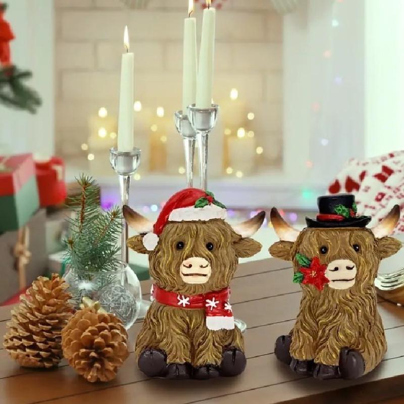 Highland Resin Christmas Cows Ornament Garden Tabletop Home Xmas Yak Decor Gift