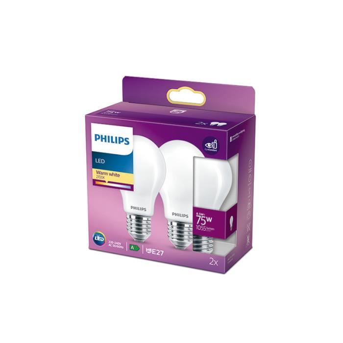 Pack 2 LED Bulb Philips E27 A60 8.5W 1055Lm 2700K [PH-929002025757]