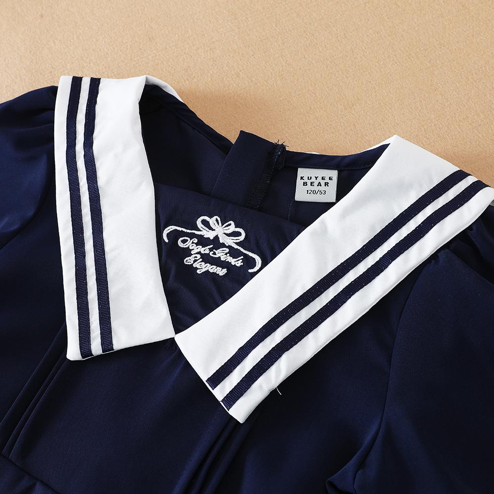 Girls' Short-Sleeved Summer Dress for 5-12 Years Preppy College Style Striped Collar Dresses Back To School Clothes