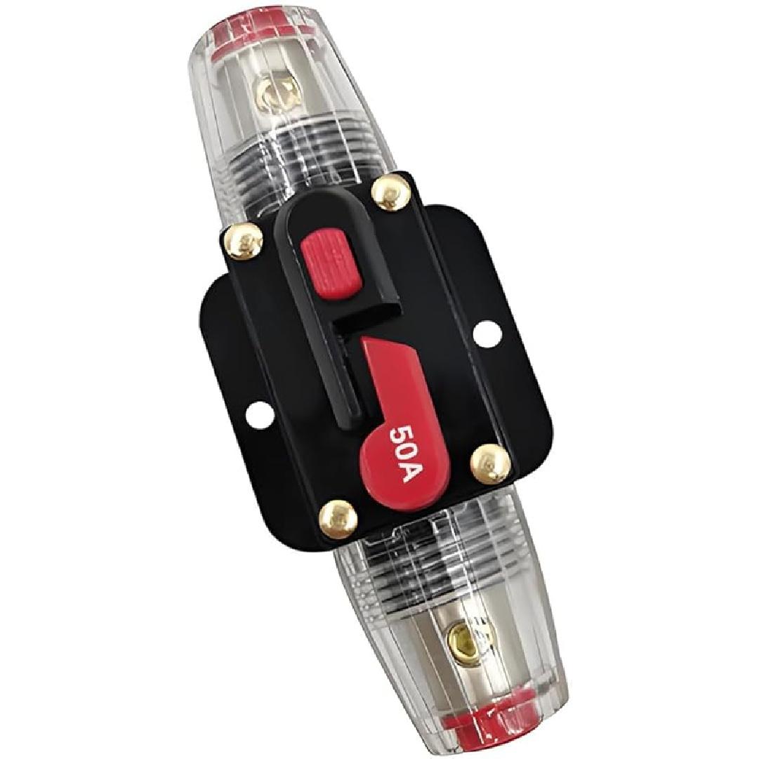 50 Amp Car Circuit Breaker, 12V-24V Manual Reset Vehicle Inline Fuse Inverter, Waterproof Automotive Power System Protection Accessories, Universal 50A