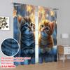 2pcs 2D flat printing Scene Curtains Winter Kittens Snow Stars Digital Printed Polyester Drapes Festive Wall Decor Use for