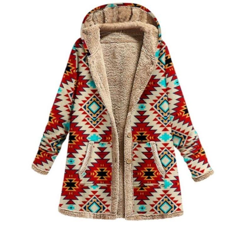 Vintage Women Fleece Coat Warm Hoodie Jacket Loose Fit with Pocket Zipper Spring Winter Fashion Outerwear
