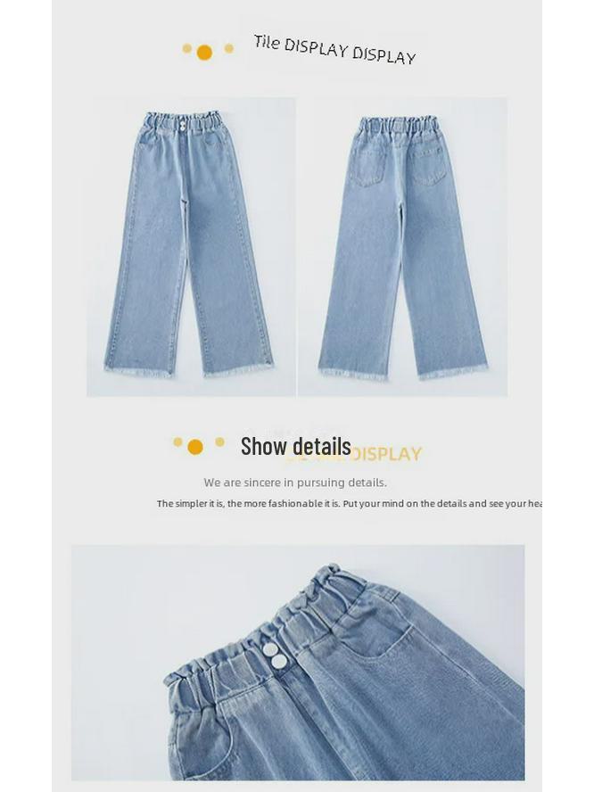Dżinsy z szerokimi nogawkami dla dziewcząt 2023: Nowe spodnie wiosenno-jesienne w stylu koreańskim dla dzieci średnich i dużych