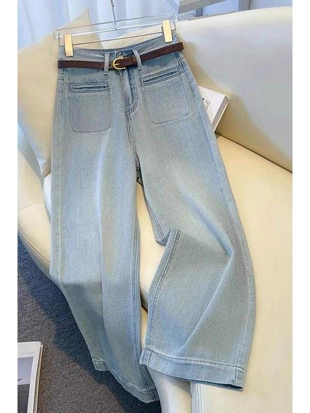 Light Blue High Waist Wide Leg Jeans for Women - 2026 Spring Trendy Petite Straight Leg Design