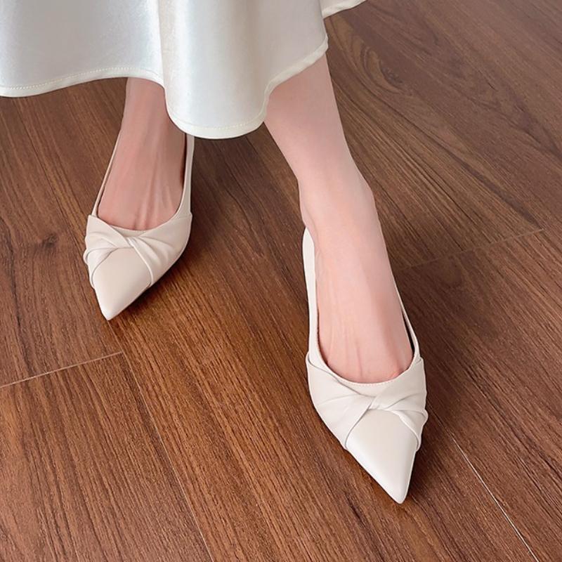 Fashion 2025 Women's Sheepskin Pointed Toe Slip-on Pleated Pumps  Thin High Heel Elegant Ladies Slim Daily Dress Heeled Shoes for Woman
