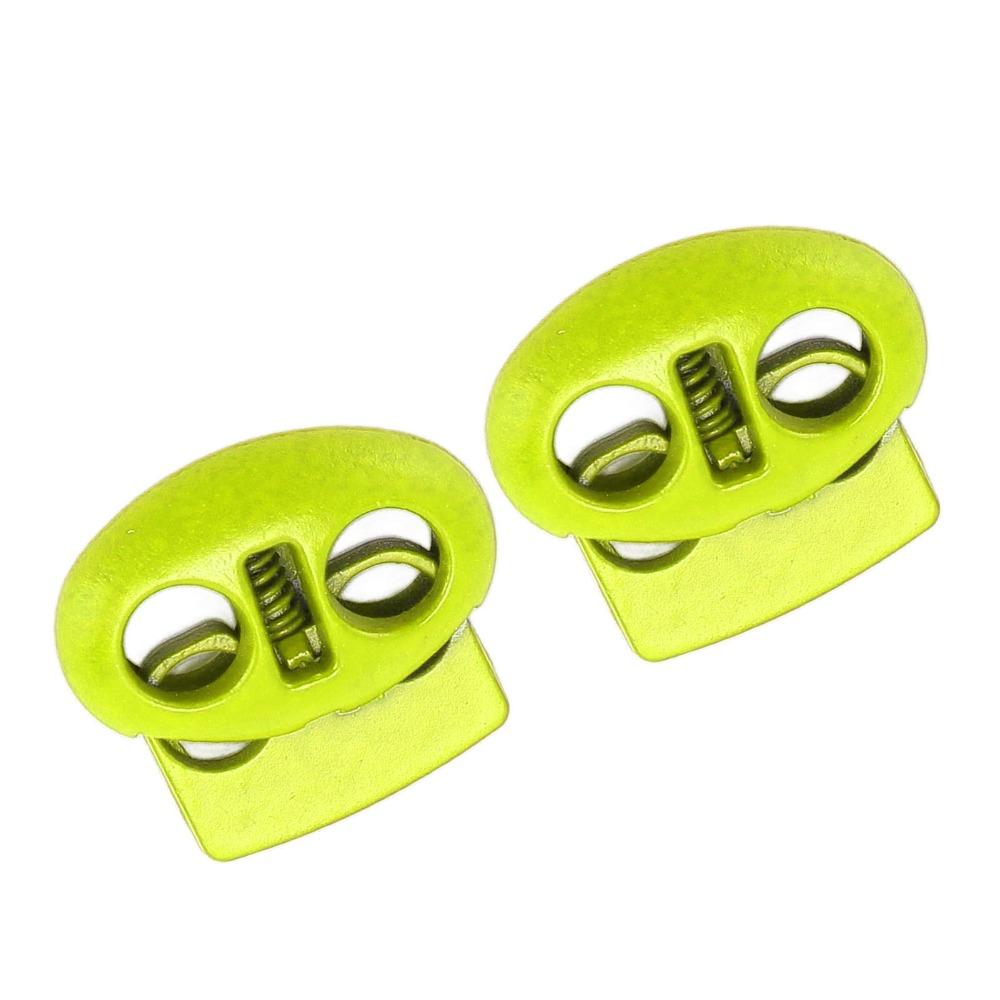 30pcs Fluorescent Green & Dark Blue Spring Stopper Fasteners Double Hole Toggles For Drawstrings