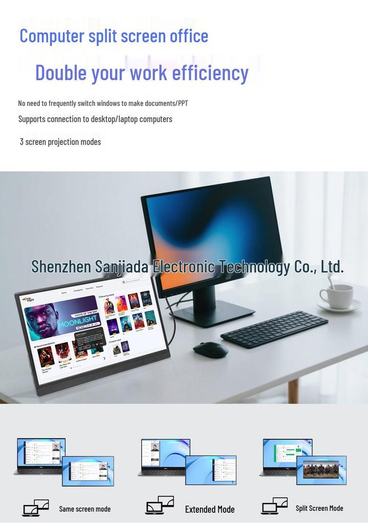 15.6" Portable IPS Monitor with Stand and Built-in Speakers for Office and Gaming