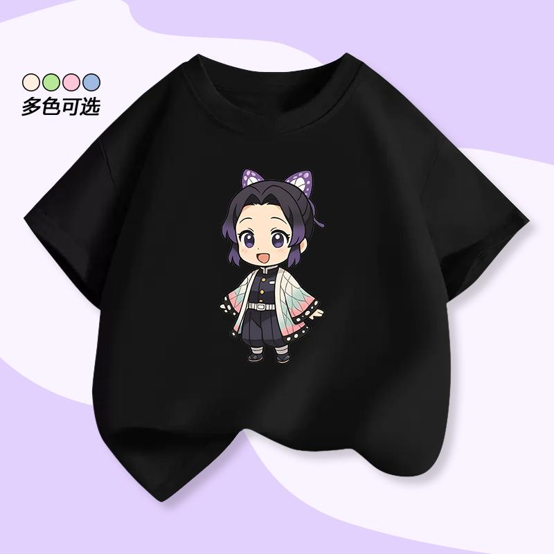 Demon Slayer Tama-chan Butterfly Shinobu Children's Short-Sleeved T-shirt Summer Girls' Summer Outfit Pure Polyester Top