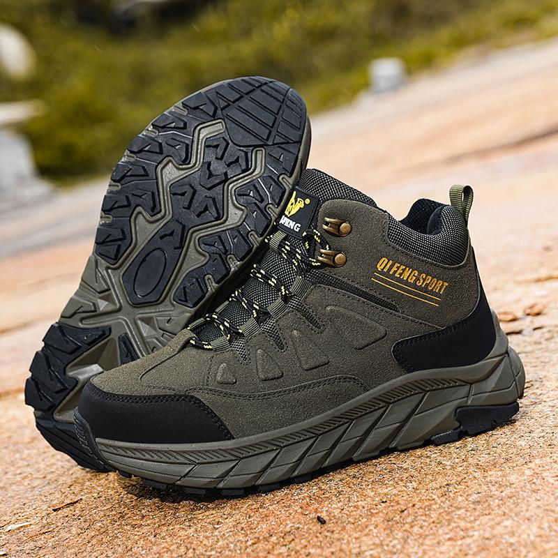 Fashion High Quality Leather Hiking Shoes Durable Outdoor Sport Men Trekking Leather Shoes Lace-Up Climbing Hunting Sneakers