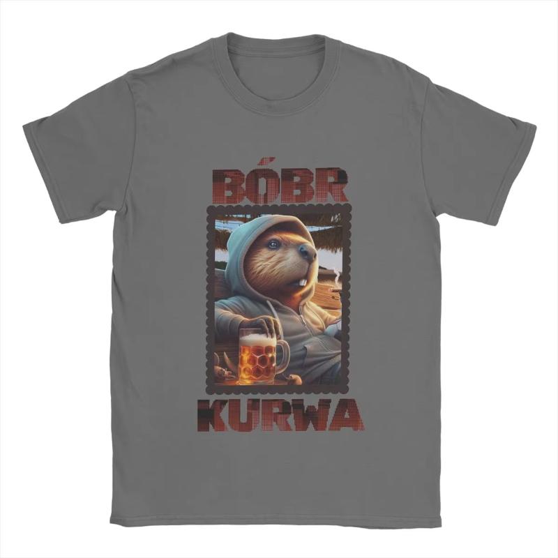 Bobr Bober Kurwa Beaver Boberek Beer And Football TShirts for Unisex Pure Cotton T Shirts Short Sleeve Tee Shirt Party Clothes