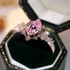 Luxury Crystal Pink Zircon Oval Stone Flower Rings For Women Vintage Rose Gold Color Wedding Band Bridal Jewelry Engagement Gift
