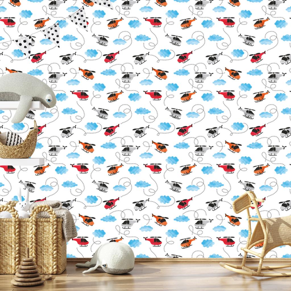 Wallpaper Colorful Painted Helicopters for Living Room and Bedroom 50x1000