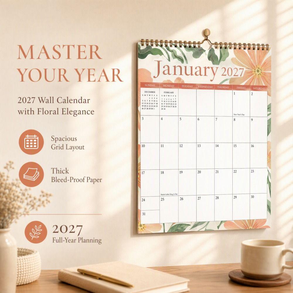 Portable 2027 Wall Calendar with Large Grid Calendar Planner Hanging Calendar Schedule Organizer