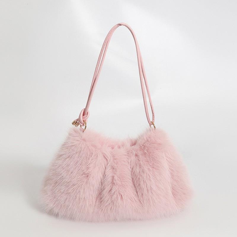 Fluffy Faux Fur Shoulder Bag Women Soft Elegant Underarm Bag Thin Shoulder Strap Plush Handbag Winter Versatile Commuter Totebag