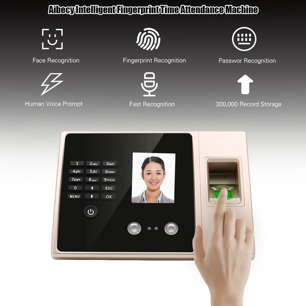 Attendance Machine with HD Display Screen Time Clock Support Face Fingerprint Password Employee Checking-in Recorder