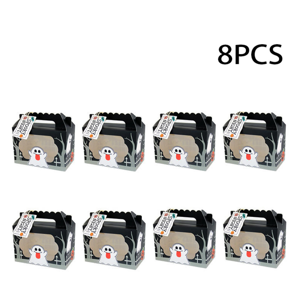 

8PCS Halloween Candy Packaging Box Window Opening Hand-held Box Hand-held Box Halloween Pumpkin Funny Expression Paper Box Candy Box 8PCS