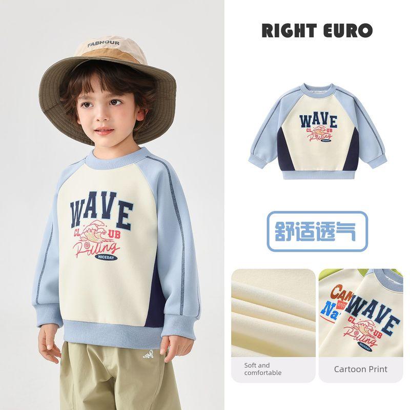 

Boys European-Style Color-Blocked Crewneck Sweatshirt, Spring and Autumn 2026 New Children s Clothing, Baby Inner Wear, Trendy Kids Top Sky Blue 100