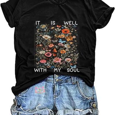 Christian T-Shirt for Women Dandelion Sunflower Jesus Belief Bible Verse Faith Love Hope Graphic Top