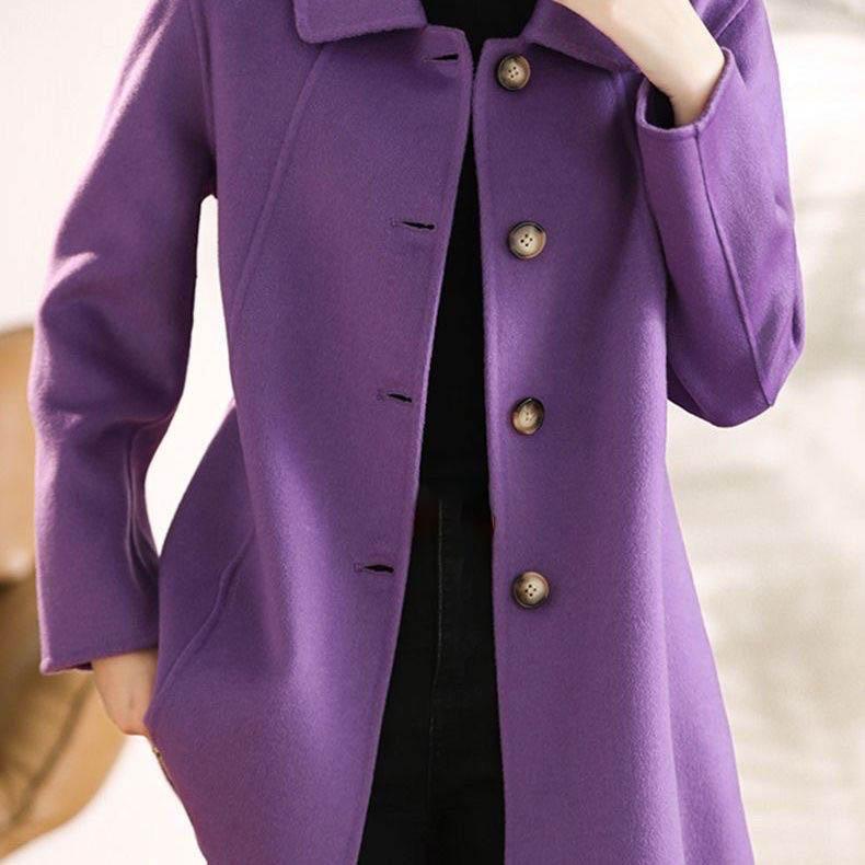 Single-breasted Fashion Woolen Coat Women Autumn Winter Slim Elegant Woolen Overcoat Windbreaker Outerwear Female