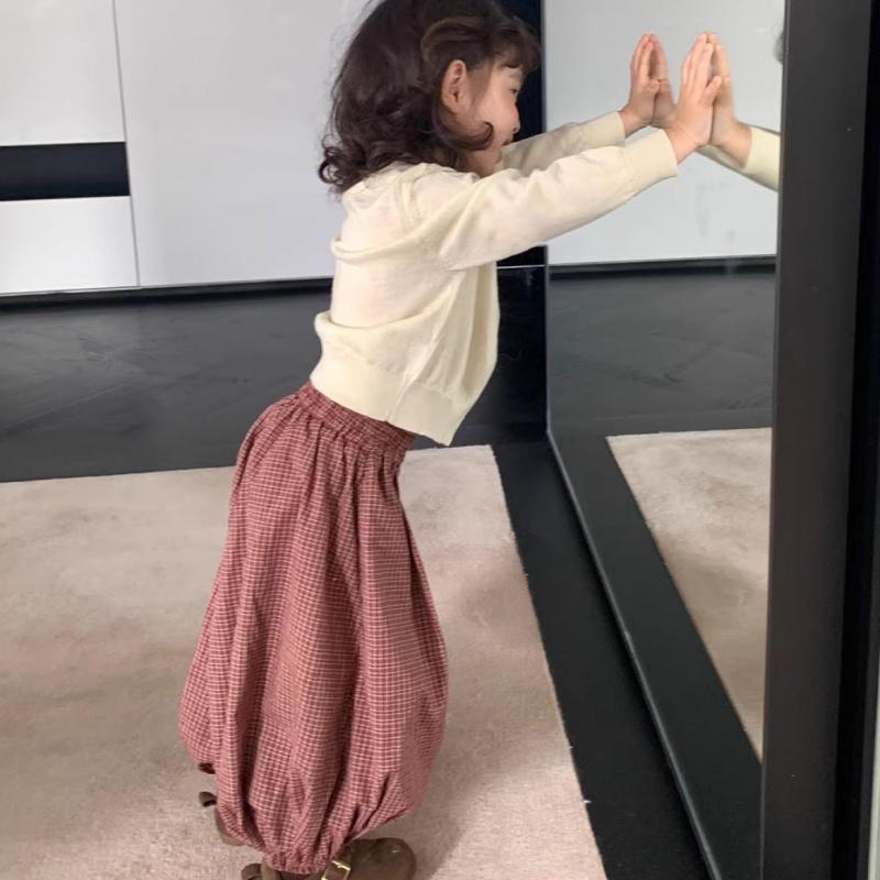 Boys Girls Autumn Loose Casual Pants Children'S Stylish Checkered Lantern Trousers Toddler Harem Daily Wear