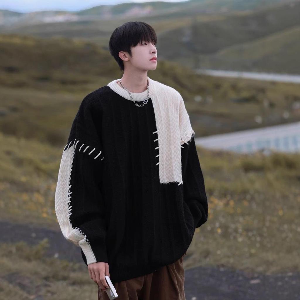 Boy's Color-Block Sweater: Trendy Loose-Fit Casual Pullover for Autumn/Winter