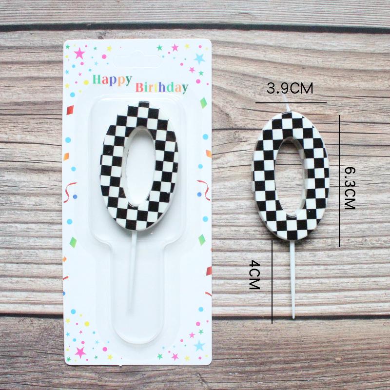 Checkerboard Number 0-9 Candle Birthday Party Decoration Black and White Grid Suction Card Number Candle
