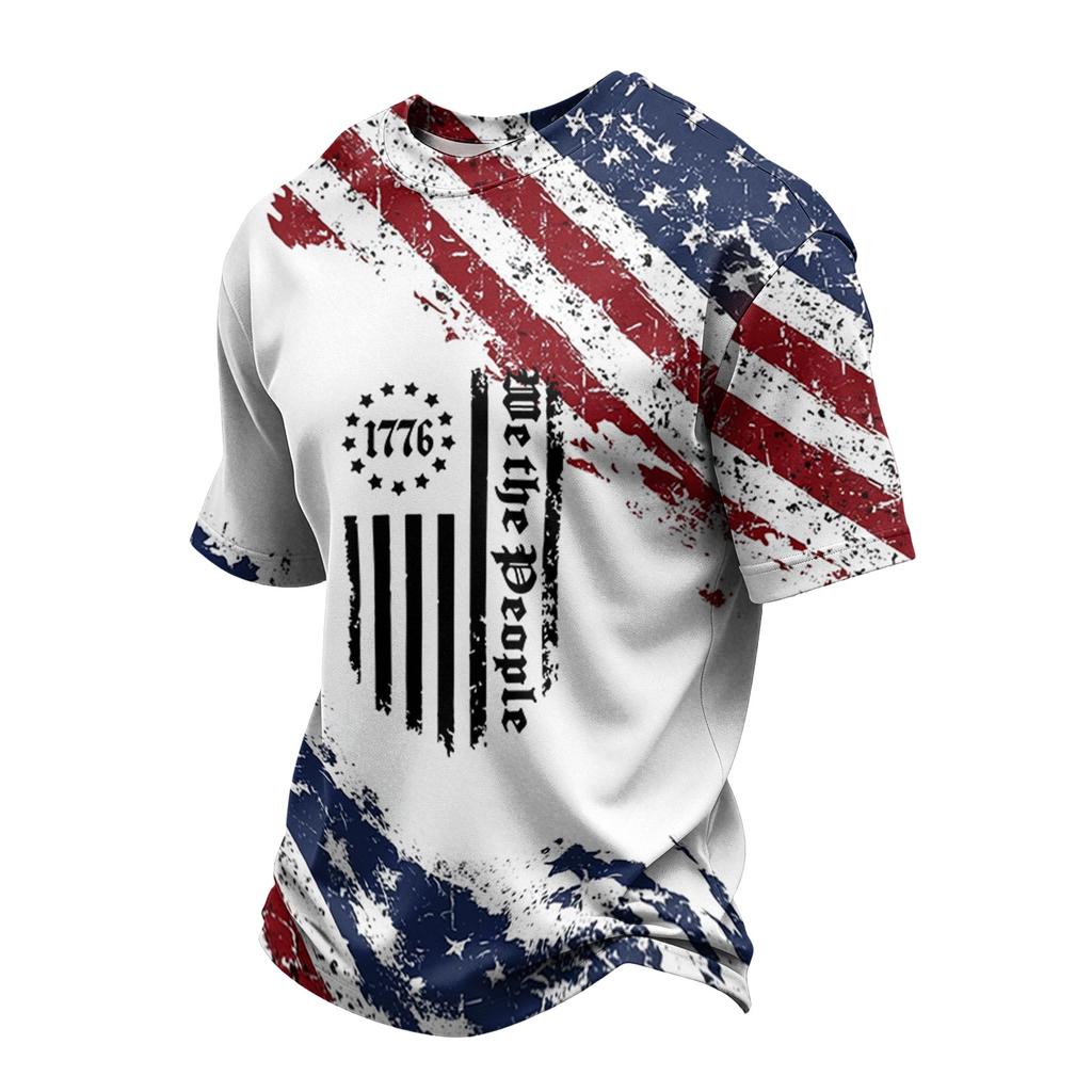 Men's Casual Short Sleeve Crew Neck T Shirt with Independence Day Star Print Graphic Pattern Lightweight Comfortable Fit