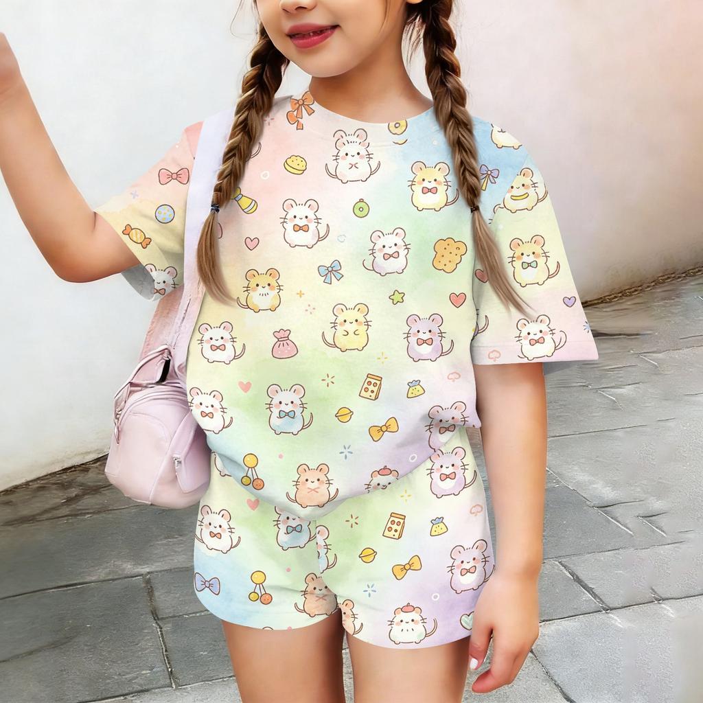 Kids Casual Short Sleeve Top and Shorts Set Animal Print Comfortable Summer Outfit Lightweight Soft Fabric Breathable Design