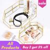 Golden Mirror Tray Cosmetic Container Jewelry Organizer Case Bathroom Storage Lipstick Necklace Desktop Pantry Organizer Cake