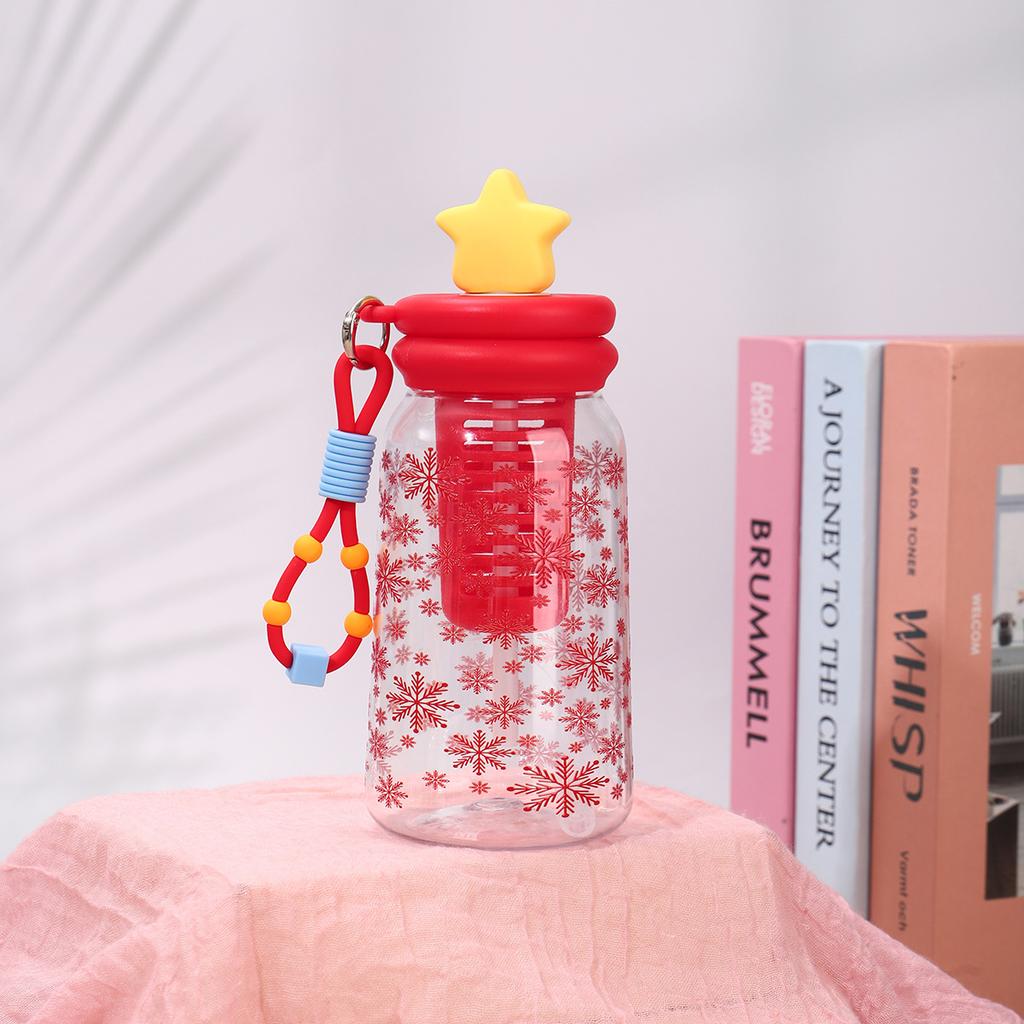 Water bottle new creative cartoon straw cup with tea partition high temperature resistant anti-drop plastic cup outdoor camping portable cup