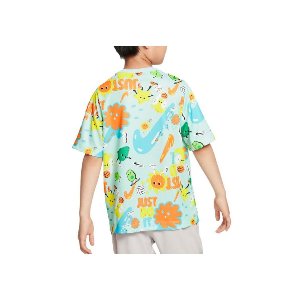 Nike Letter Pattern Printed Round Neck Loose Short Sleeve T-Shirt Kids Tops Ice-Blue FQ0705-346