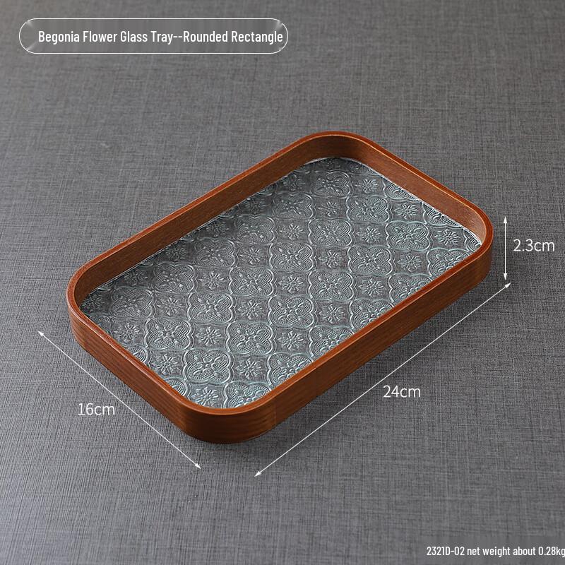New Chinese Style Solid Wood Begonia Glass Serving Tray