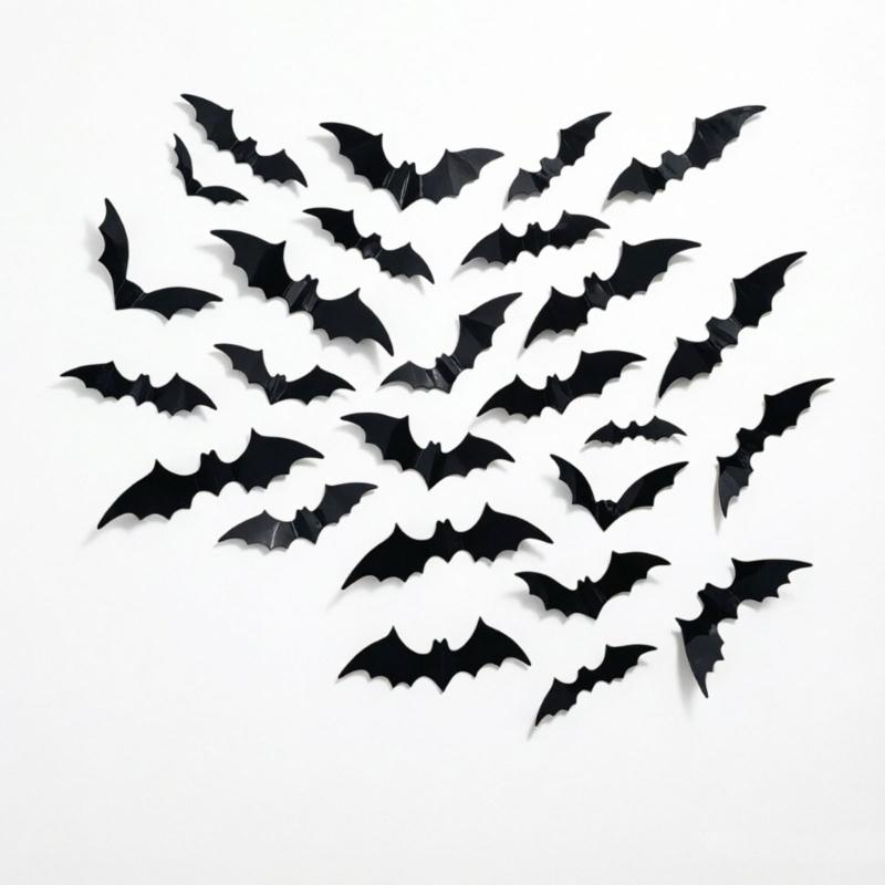 Indoor Halloween Bat Sticker Set, 111 Black 3D Flying Cutouts Sticker for Entryway, Glass Panels, Room Sections and Shop Display Use IndoorsSticker