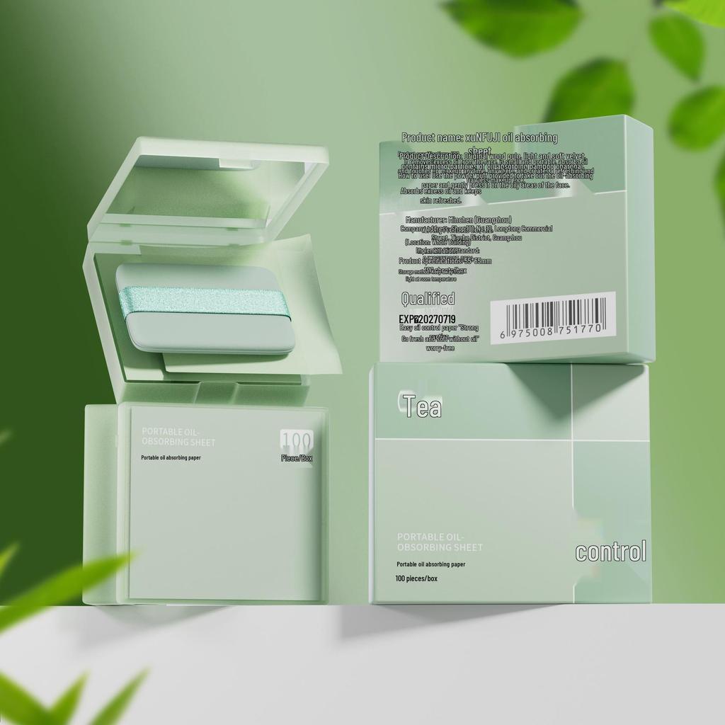 Tragbare Bambuskohle Grüntee Ölabsorbierende Gesichtstücher zur Porenminimierung und Erfrischung mit Spiegelbox