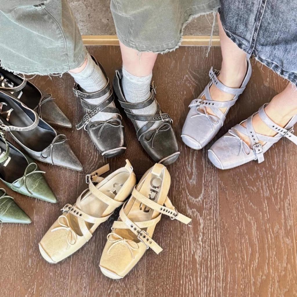 Openyy2025 new Korean version pig nose Mary Jane shoes women's shoes single shoes retro ballet shoes French bow
