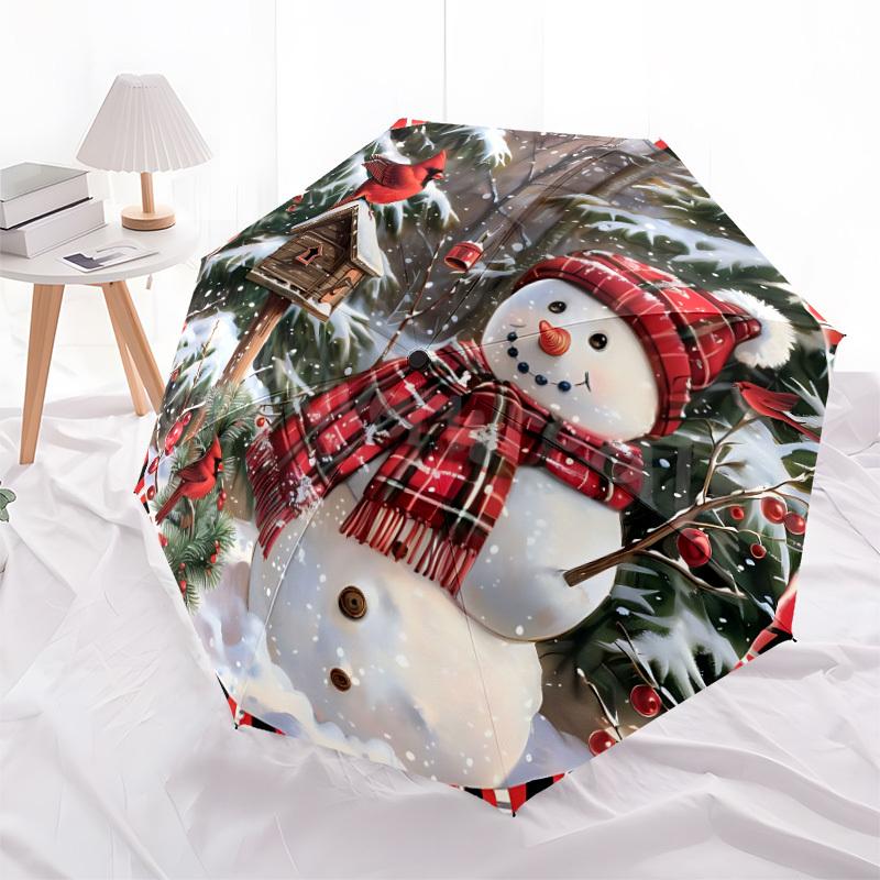 1pc Snowman Decorations Automatic Umbrella - Stylish, Durable, with 8-Rib Manual Open Design, Elegant Black Handleyy250920218