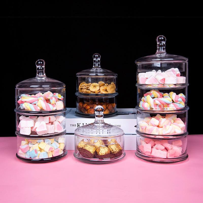 Crystal Candy Jar Transparent Glass with Lid Four Floors Food Storage Tank Home Use Desktop Multi-layer Decoration Glass Jar