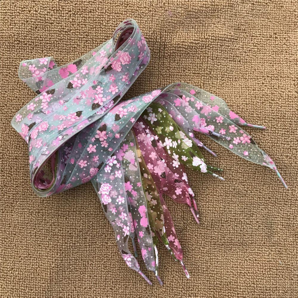 1 Pair Snow Yarn Printing Shoelaces 2.7CM Width Women Strings Transparent Sports Sneaker Shoelace