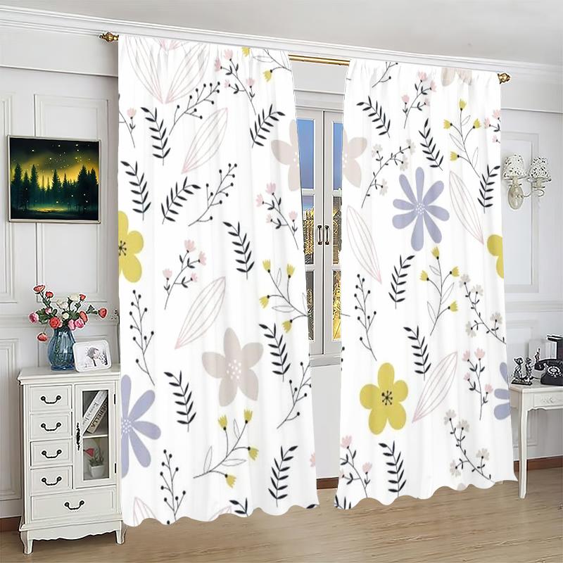 2Pcs- Green plant-printed curtain -100% polyester material, suitable for bedroom curtain and living room decoration;