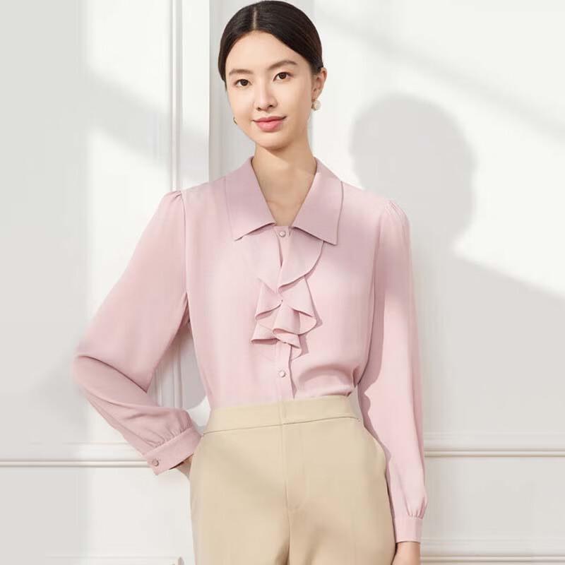 JESSIE Women s Sweet Ruffle Long Sleeve Lapel Blouse L