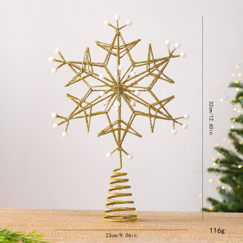 New Year Snowflake Pearl Tree Topper Star DIY Christmas Decoration Festival Iron Art Ornament