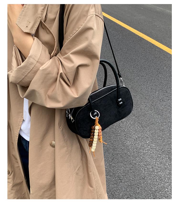 2025 Niche Suede Solid Color Boston Bag: Stylish Versatile Women's Crossbody & Shoulder Handbag