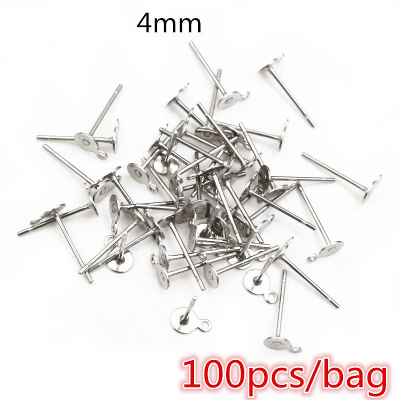 

No Fade 50-100pcs/lot Stainless Steel Gold Color Blank Earring Stud Fit 4 5 6 8 10 12mm Cabochon Cameo Settings Accessories DIY
