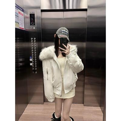Small Sweet Cool College Style White Hooded Wool Cotton Clothes Thickened Warm Casual Versatile Design Cotton Clothes