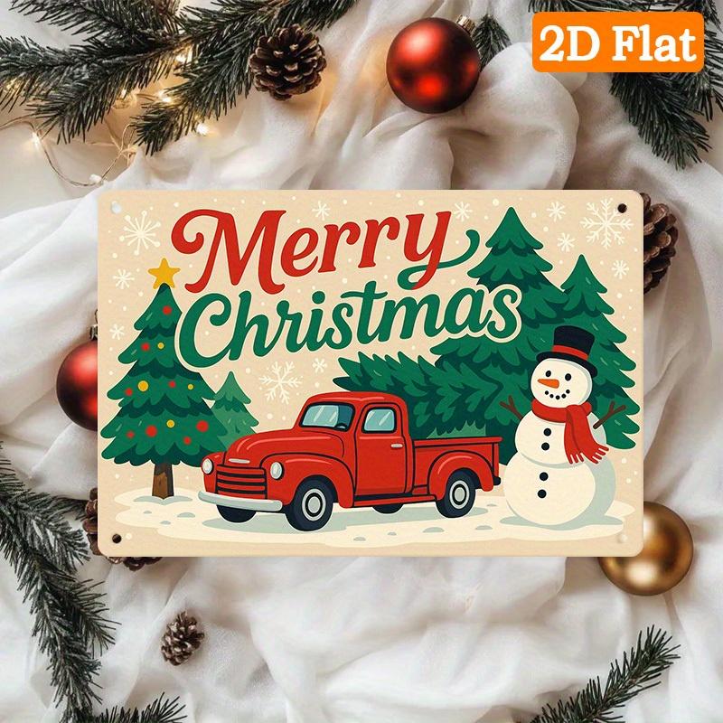 1 Piece Vintage Red Christmas Truck Metal Sign - Merry Christmas Decoration with Snowman, P