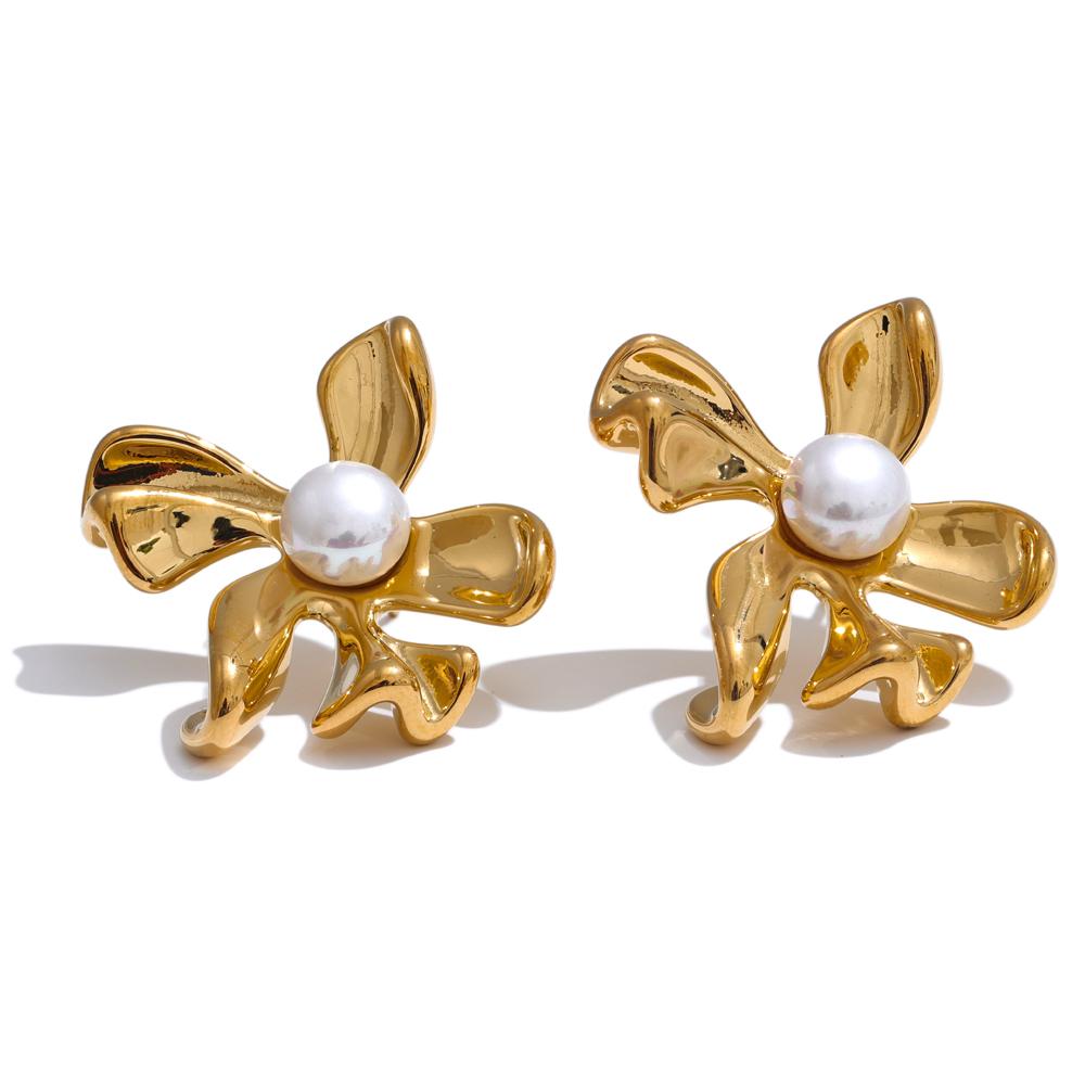 

Yhpup Fashion Stainless Steel Flower Exquisite Metal Stud Earrings Trendy High Quality Real Gold PVD Plated Jewelry Waterproof