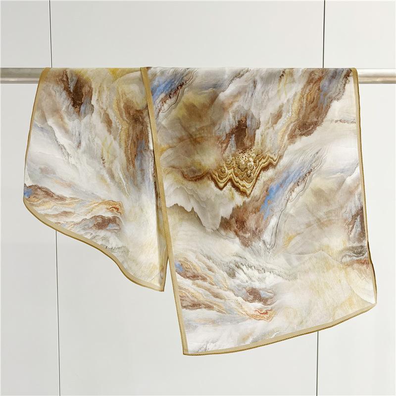 Double-side 100% Real Silk Scarf for Women Spring and Summer Mulberry Silk Ribbon Scarf All-match Small Long Neckerchief Shawl