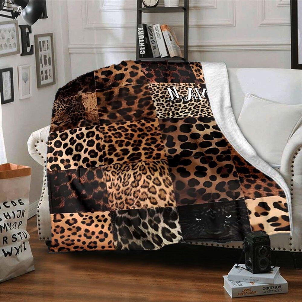 Leopard Print Home Customize Your Name Blankets Soft Comfortable Lightweight Blanket For Picnic Sofa Office Bed Living Room Perfect Gift For Friends