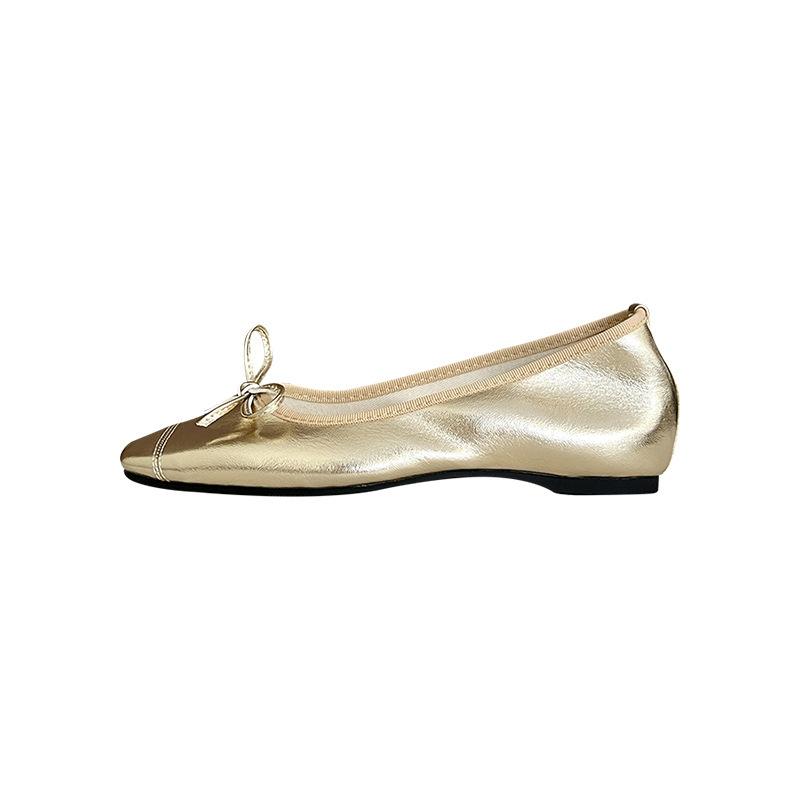 2025 Spring and Autumn New Fashion Versatile Round Head Shallow Mouth Single Shoes Women's Summer Comfortable Versatile Flat-bottomed Small Silver